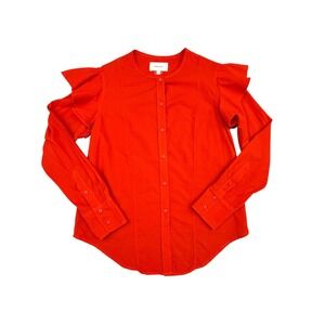 Current/Elliott Ruffle Blouse Womens 0 Red Button Down Long Sleeve Pheasant